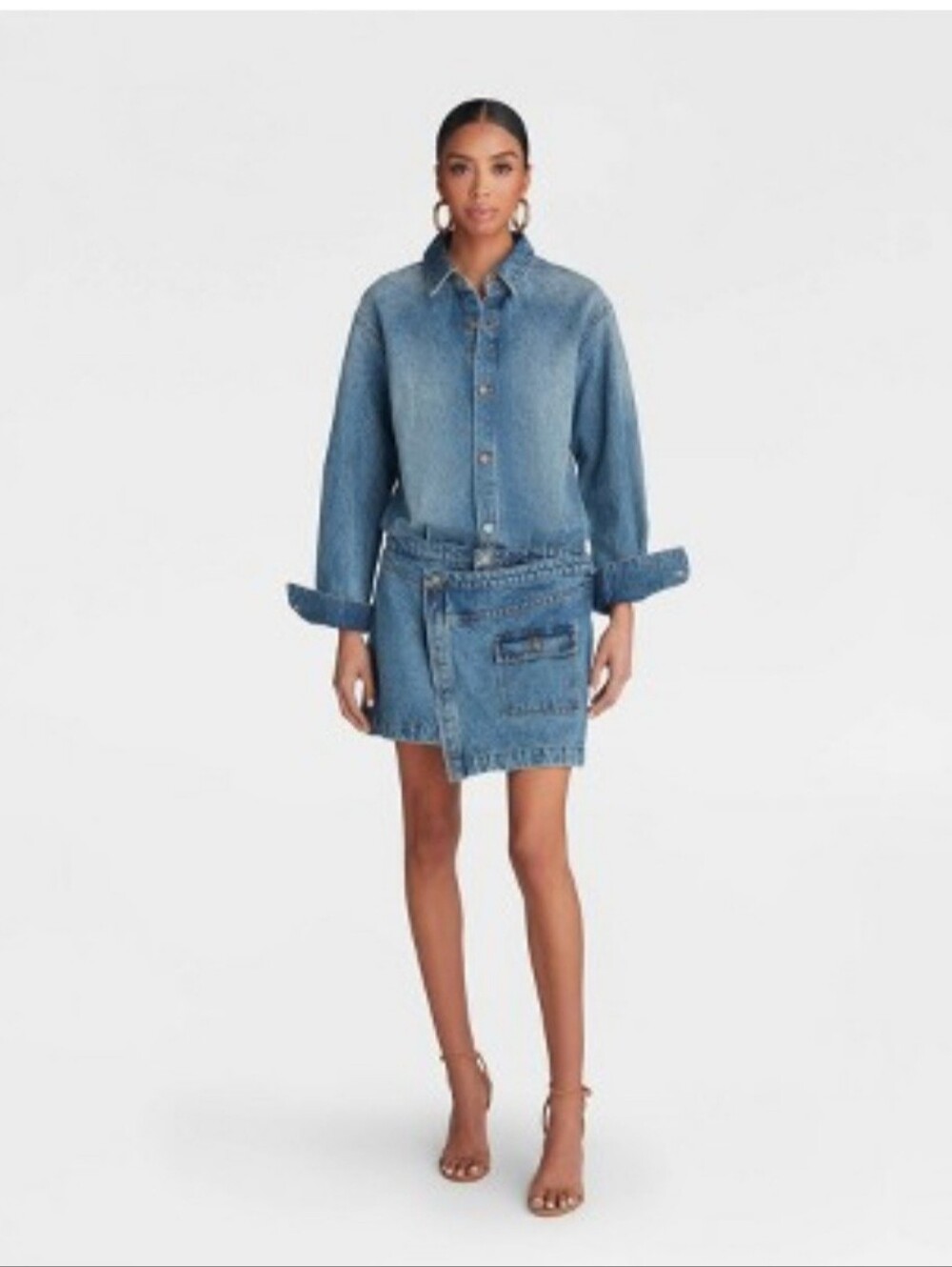 KBB by KAHLANA Women's Long Sleeve 'The Asymm Denim Dress' - Medium Wash L